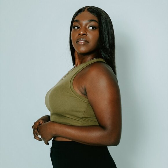 Klassy Network Racerback Brami Crop Top - Olive Green, Size Medium - Picture 2 of 5